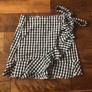 Shein Black and White Gingham Wrap Skirt